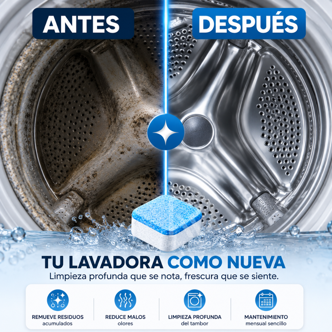 CleanWash Tabs™ - Mantén tu lavadora fresca, limpia y lista para cada lavado.