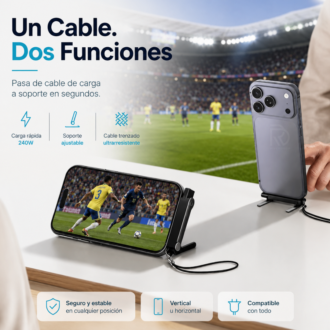 ChargeStand™ - El cable que también se convierte en soporte.