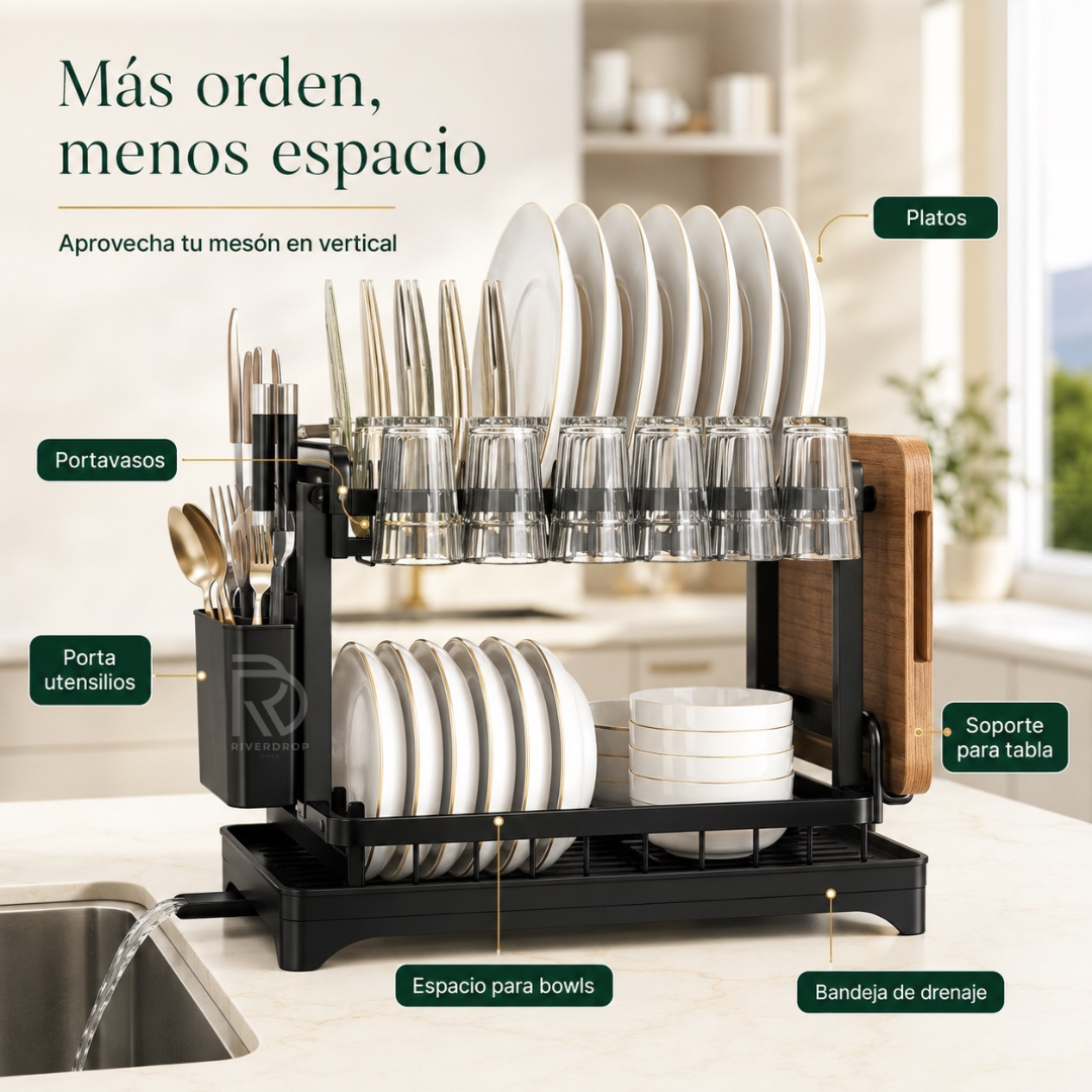 KitchenDry 360™ - Cocina ordenada, mesón seco y todo en su lugar