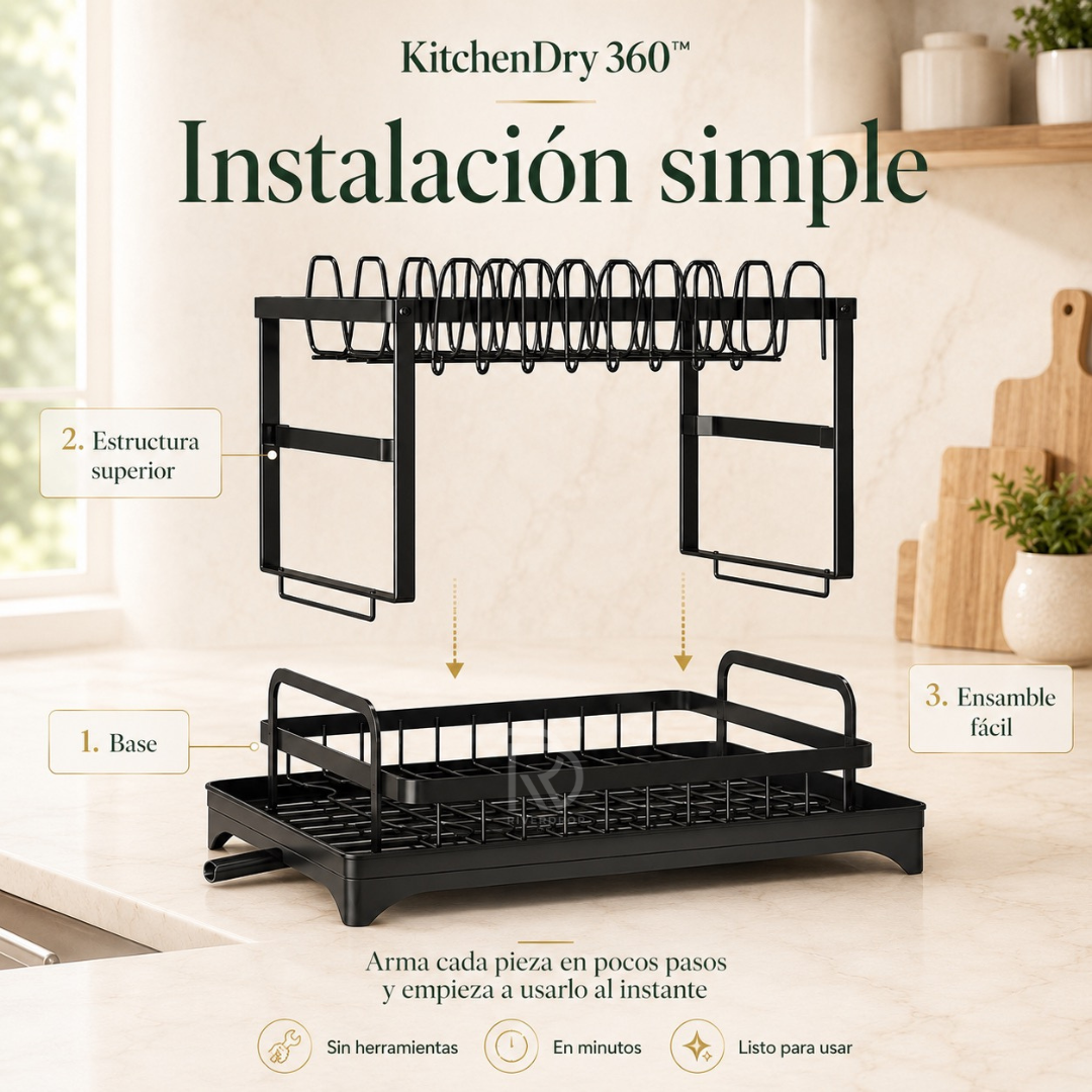 KitchenDry 360™ - Cocina ordenada, mesón seco y todo en su lugar