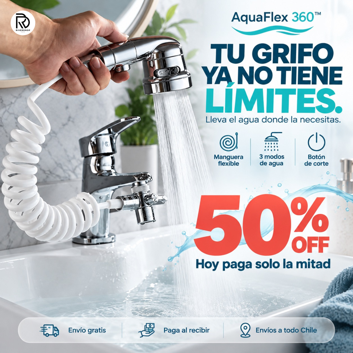 AquaFlex 360™- Tu grifo ya no tiene límites