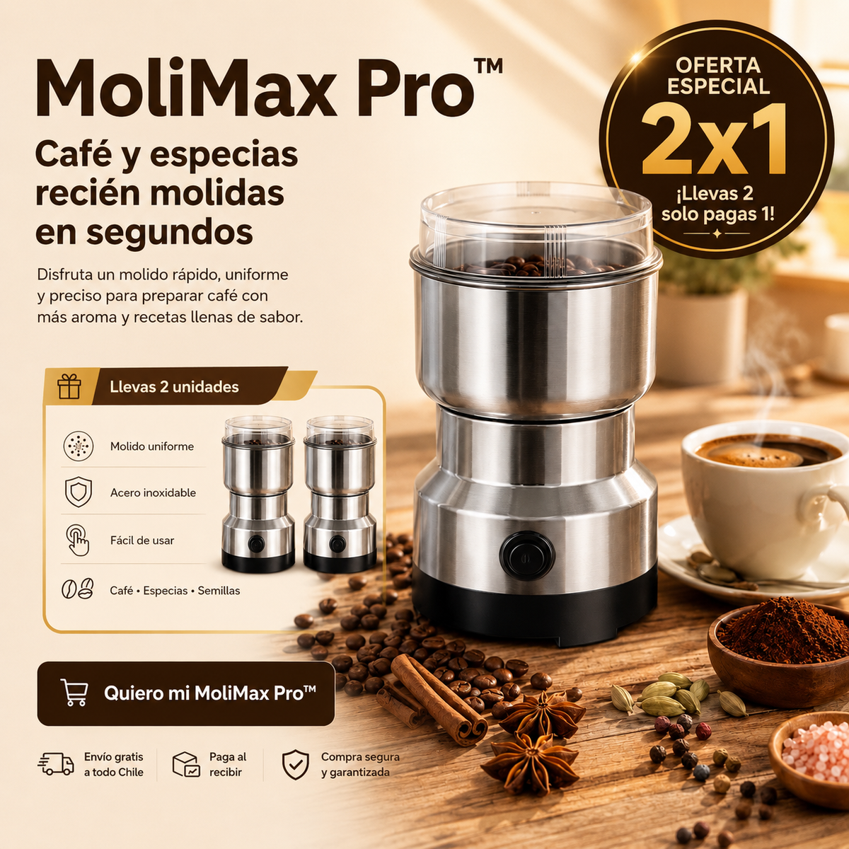 MoliMax Pro™ - Café y especias recién molidas en segundos.