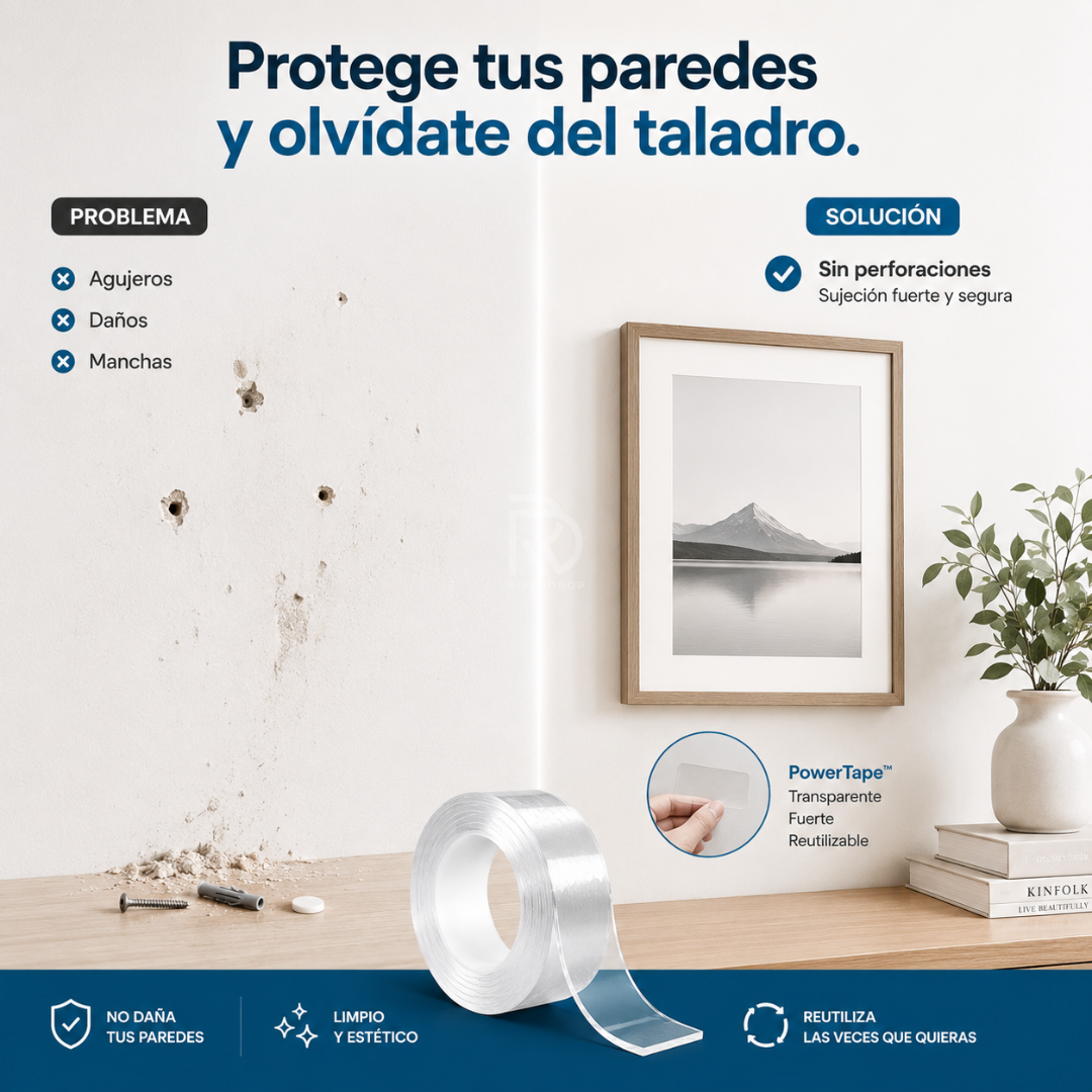 PowerTape™ - Olvídate de clavos, tornillos y perforaciones.
