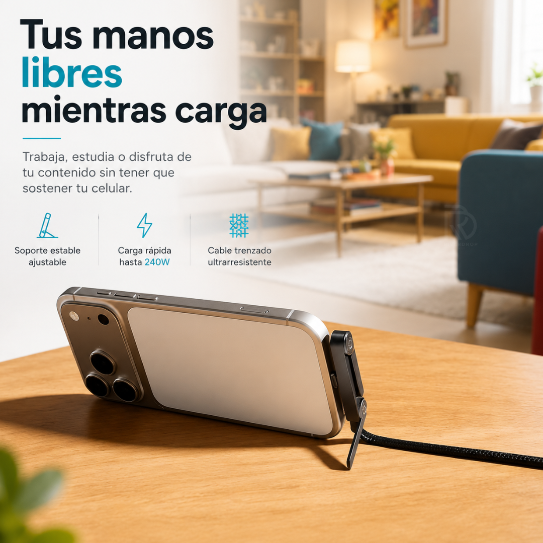 ChargeStand™ - El cable que también se convierte en soporte.