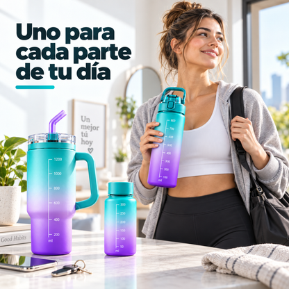 AquaPack 3en1™ - 3 tamaños, mil formas de mantenerte hidratado.