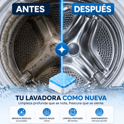 CleanWash Tabs™ - Mantén tu lavadora fresca, limpia y lista para cada lavado.