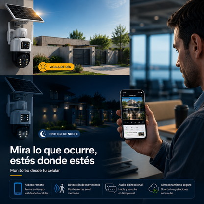 EcoGuardian 360™ - Seguridad inteligente las 24 horas con energía solar.