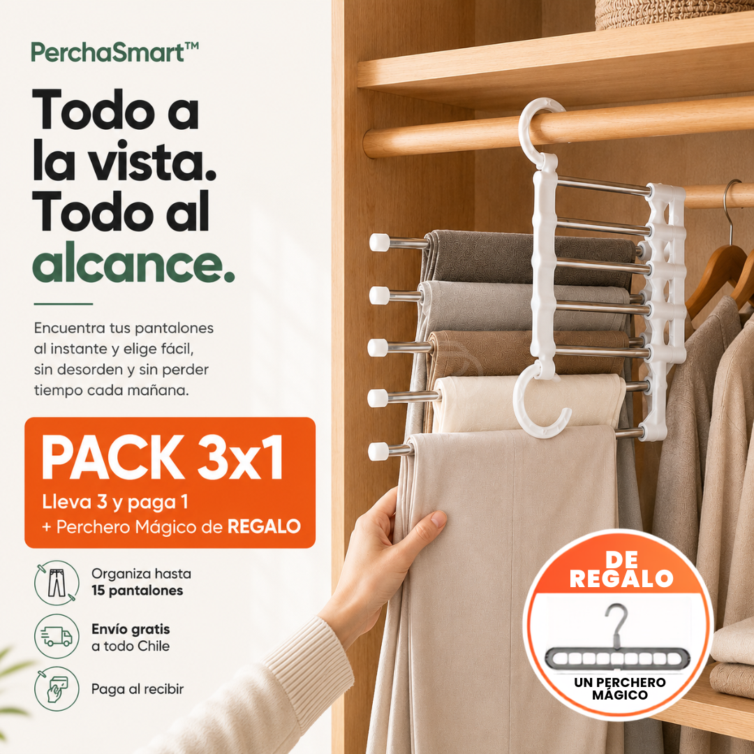 PerchaSmart™ 3x1 - Más espacio en segundos, sin cambiar tu clóset.