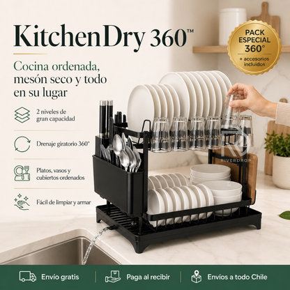 KitchenDry 360™ - Cocina ordenada, mesón seco y todo en su lugar
