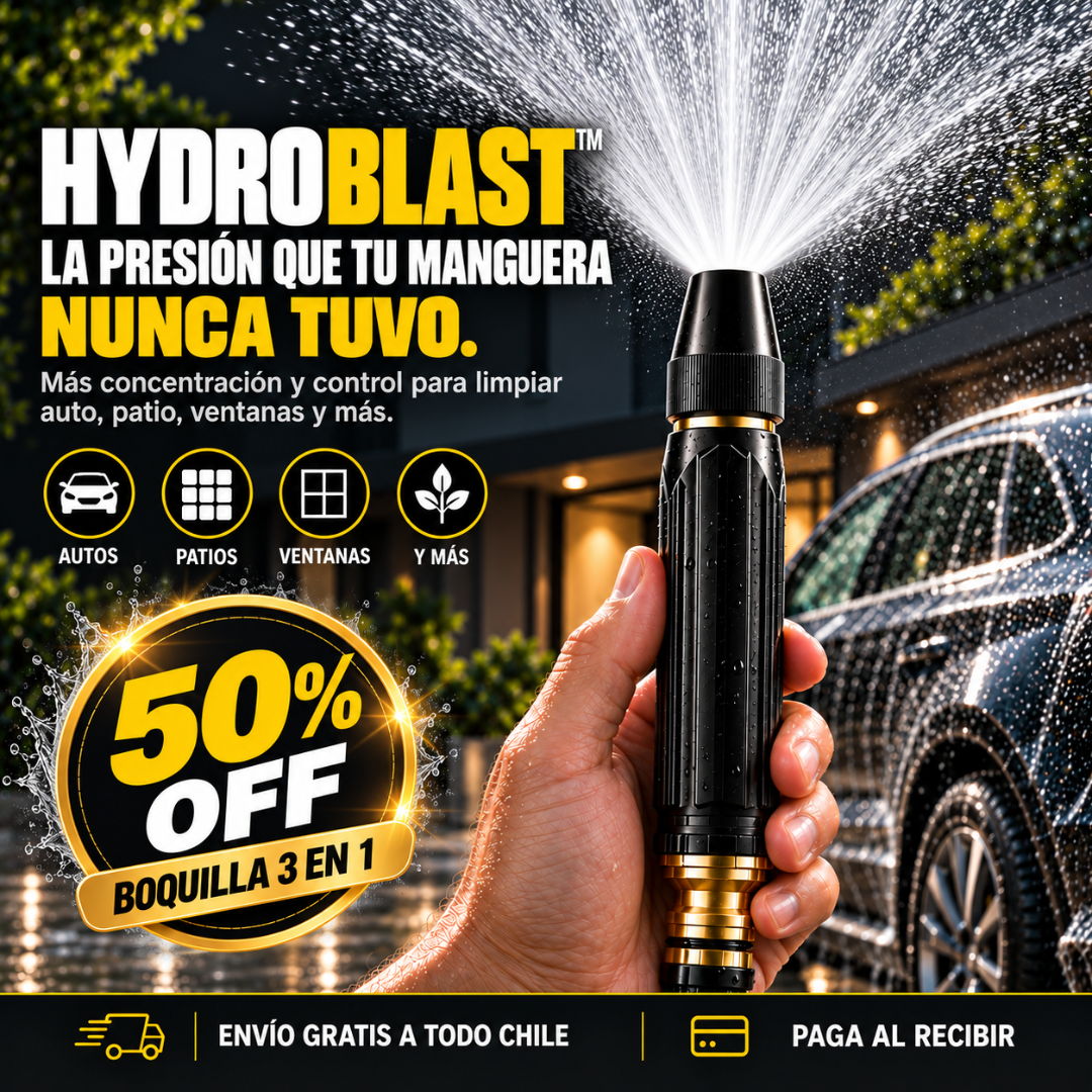 HydroBlast™ - La presión que tu manguera nunca tuvo.