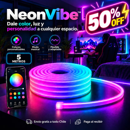 NeonVibe™ 5m. - Dale color, luz y personalidad a cualquier espacio.