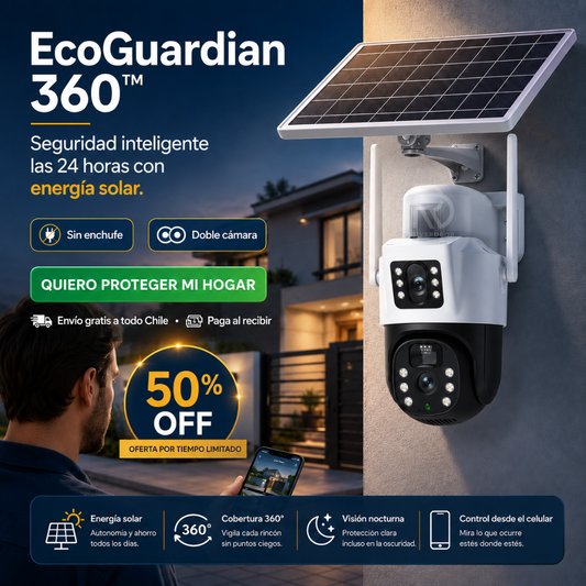 EcoGuardian 360™ - Seguridad inteligente las 24 horas con energía solar.