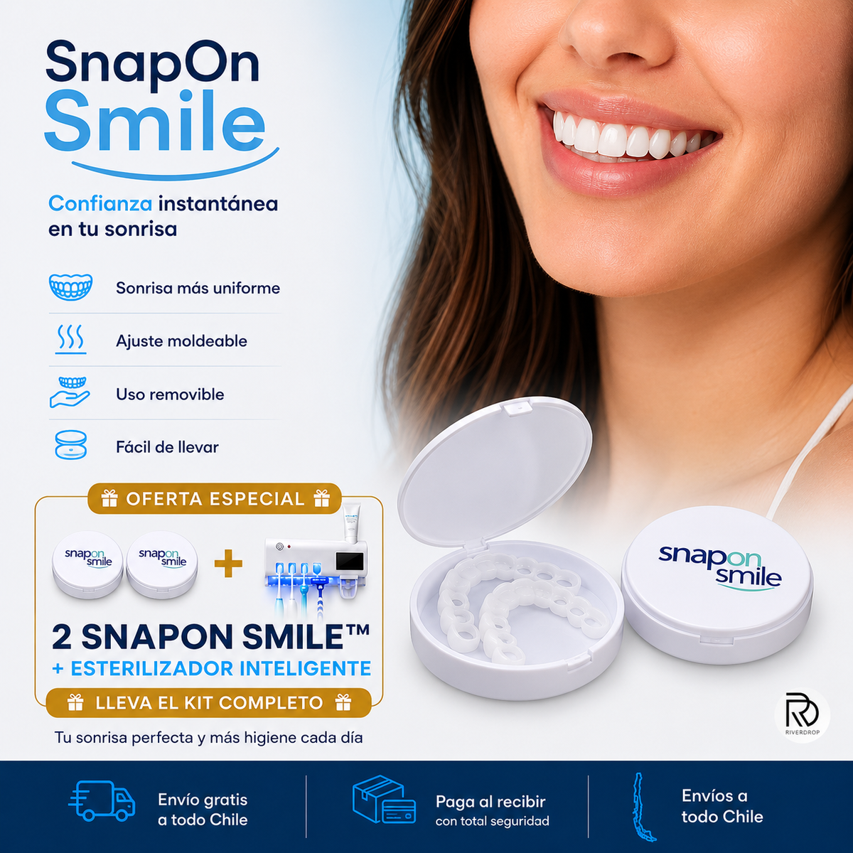 x2 Snap On Smile™ + Esterilizador - Confianza instantánea y limpieza