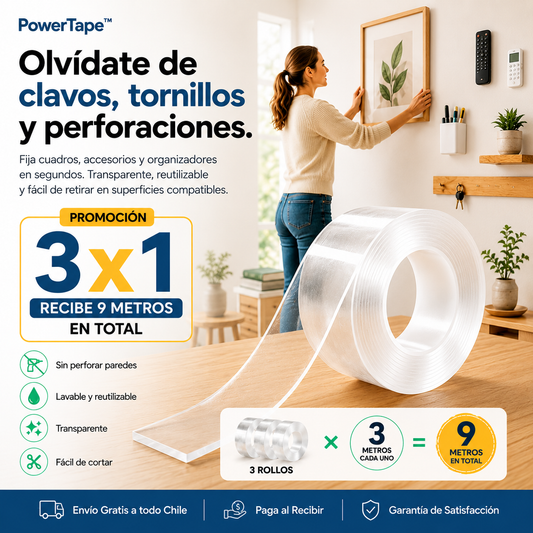 PowerTape™ - Olvídate de clavos, tornillos y perforaciones.
